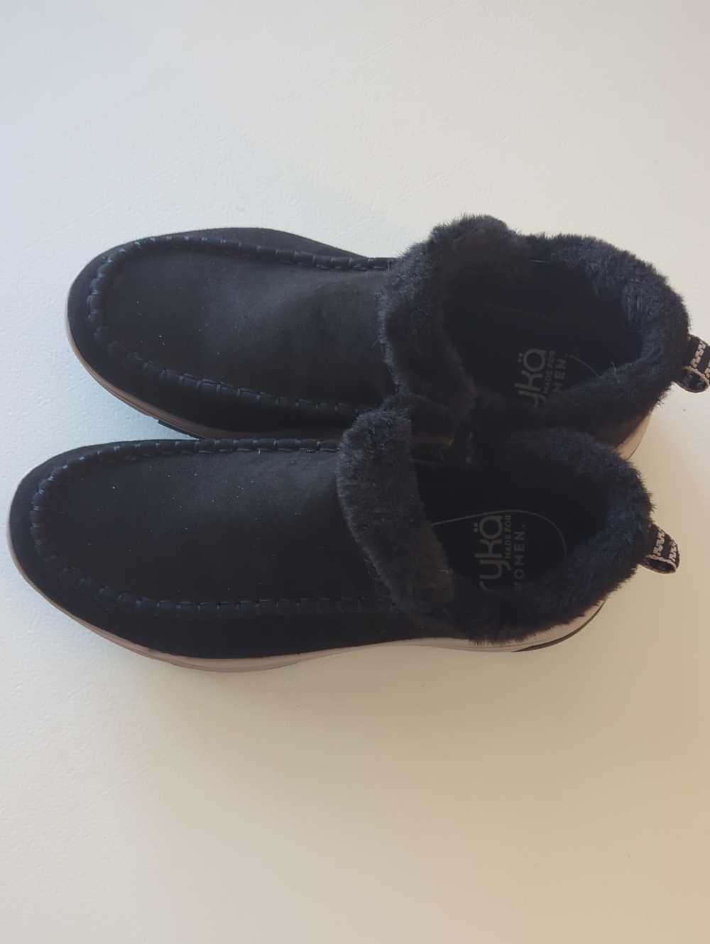 Ryka Black Faux-Fur Moccasin Slip-Ons